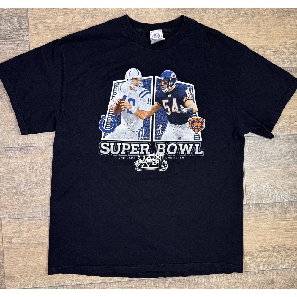 Super Bowl XLI 2007 Colts Bears Peyton Manning Brian Urlacher T Shirt NFL Mens L